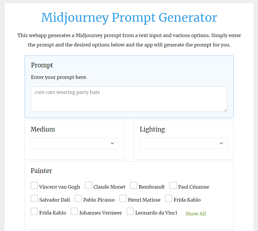 Midjourney Prompt Generator